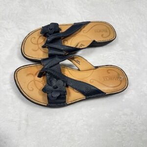 Born Flower Thong Women US 7M Navy Leather Slip On Comfort Casual Summer Sandals
